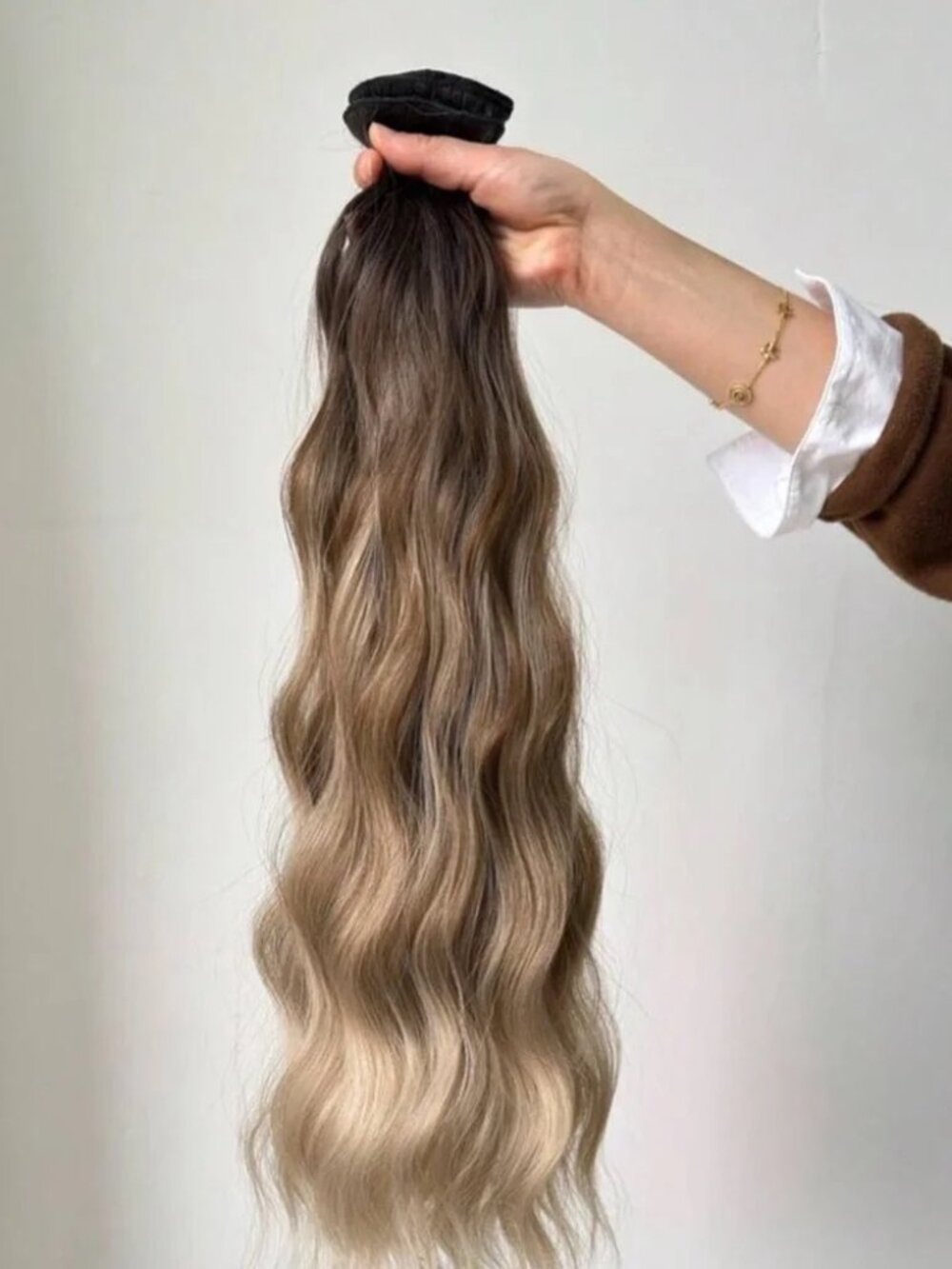 22 In Ashy light Brown Balayage Clip in hair Extensions - Human hair blend